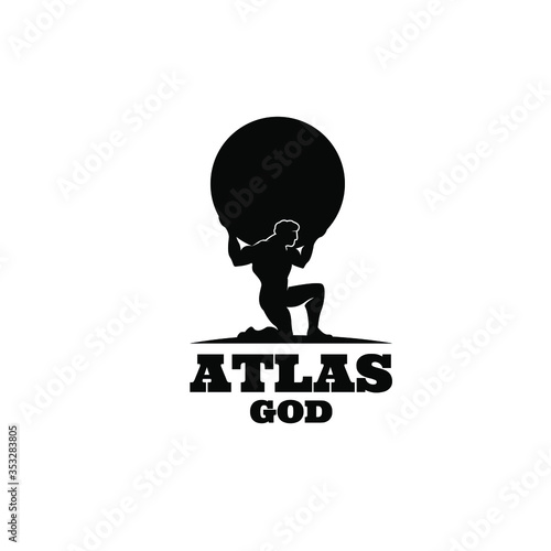 Atlas god lift globe black logo icon design illustration