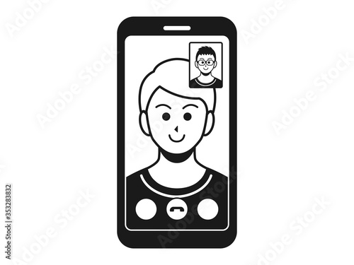 テレビ電話をする白人男性のイラスト