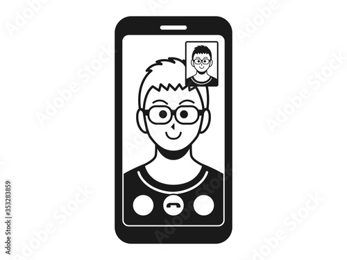 テレビ電話をする白人男性のイラスト
