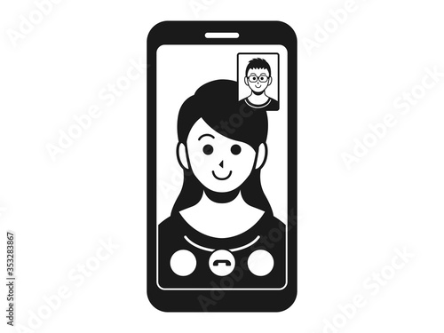 テレビ電話をする女性のイラスト