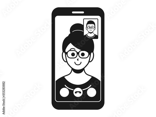 テレビ電話をする女性のイラスト
