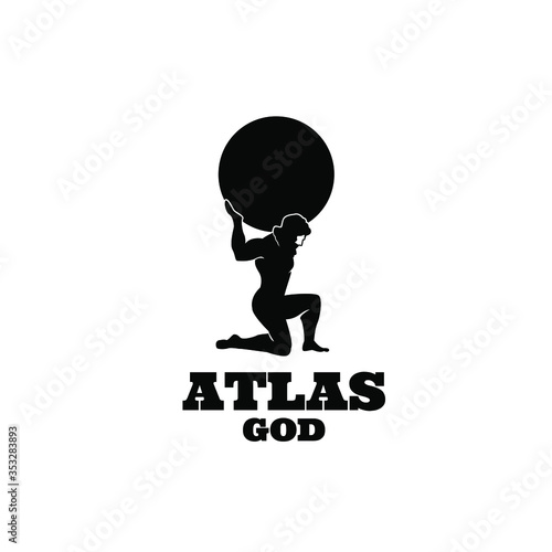 Atlas god lift globe black logo icon design illustration