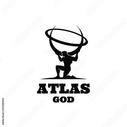 Atlas god lift globe black logo icon design illustration photo