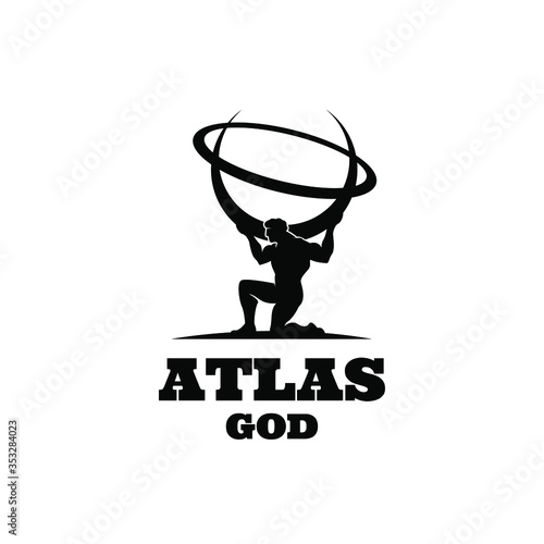 Atlas god lift globe black logo icon design illustration