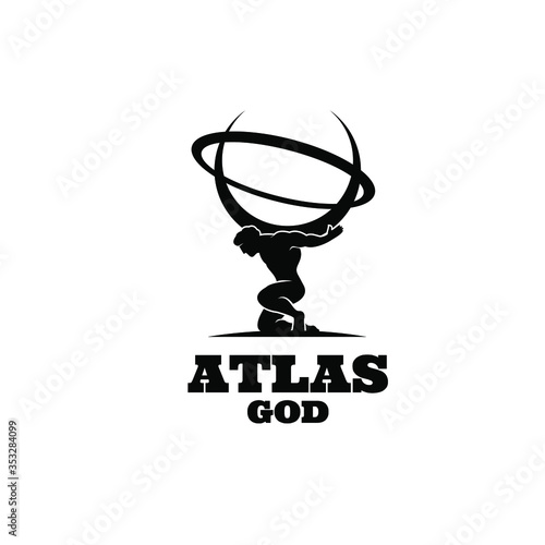 Atlas god lift globe black logo icon design illustration