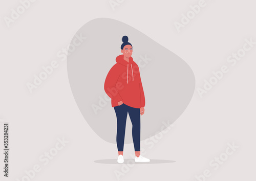 A full body image of a young curvy woman, a plus size model, body positivity