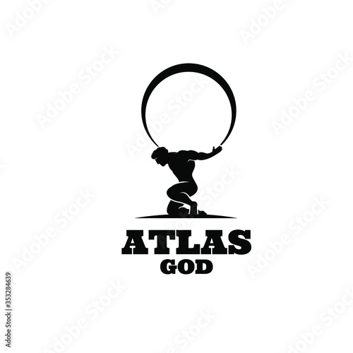 Atlas god lift globe black logo icon design illustration