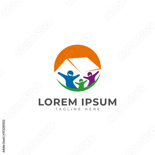 Happy Stay at Home with Family Smile Logo Vector Icon Illustration