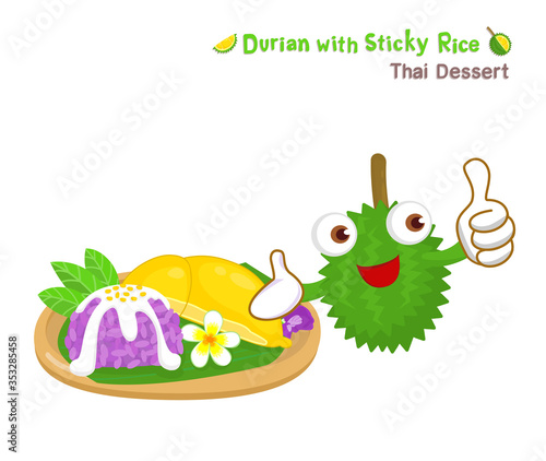 Thai Dessert Durian with Sticky Rice Vector