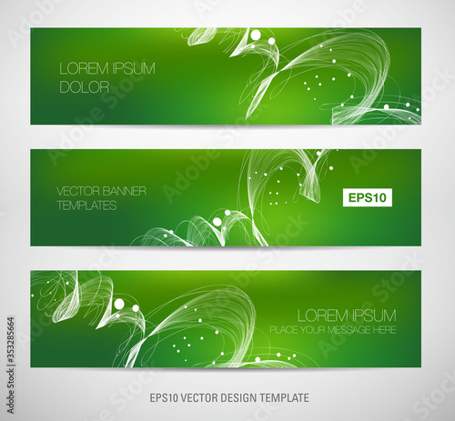 Set of green abstract banners with swirl background  © foxie