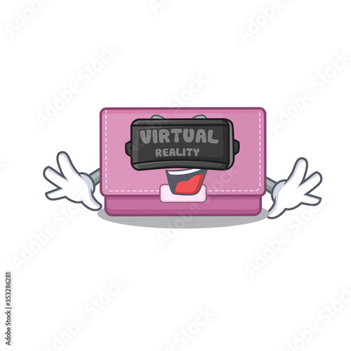 A cartoon image of womens wallet using modern Virtual Reality headset