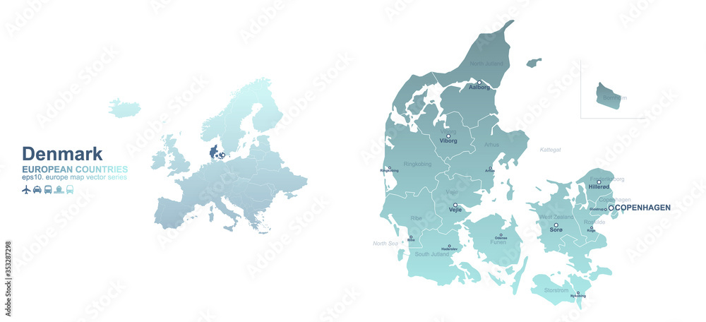 Naklejka premium denmark map. european country vector map series.