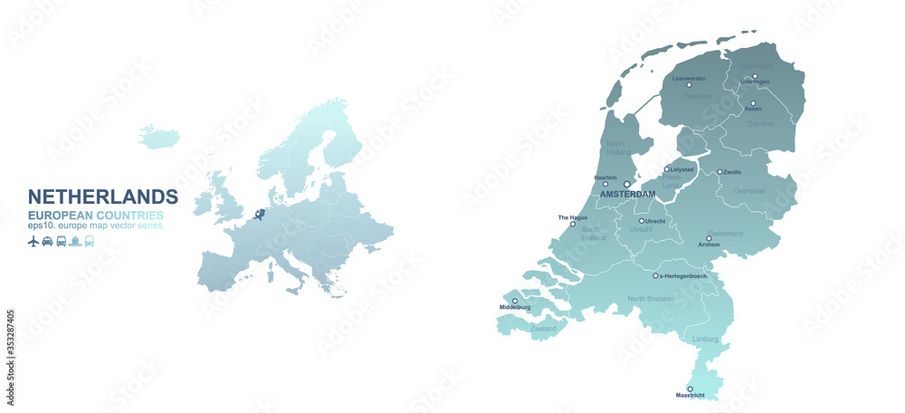 netherlands map. european country vector map series.