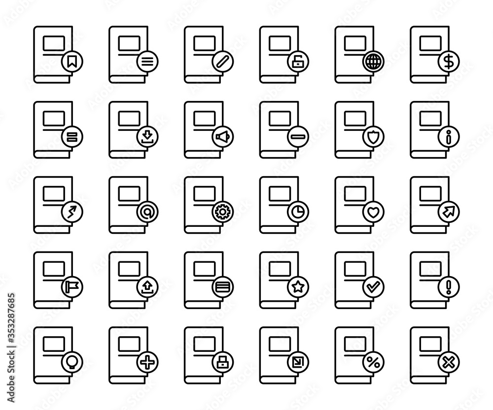 books icons set line theme books icons set line theme