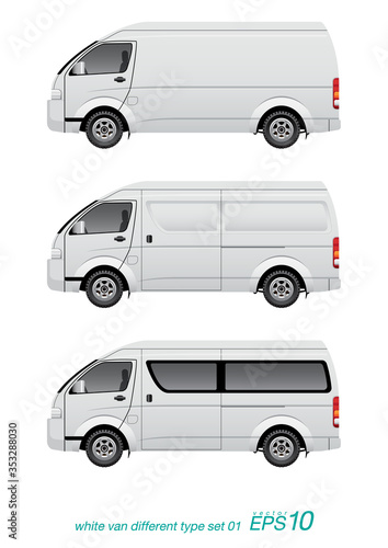 VECTOR EPS 10 - white van in different type, isolated on white background.