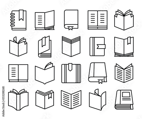 books and documents icons set line theme