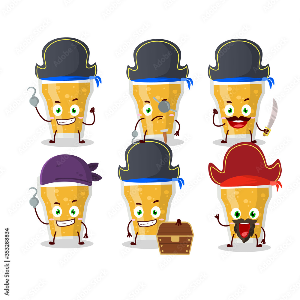 Cartoon character of glass of beer with various pirates emoticons