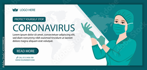 Protect your self stop Coronavirus concept Infographic with female in protective suit and place for text