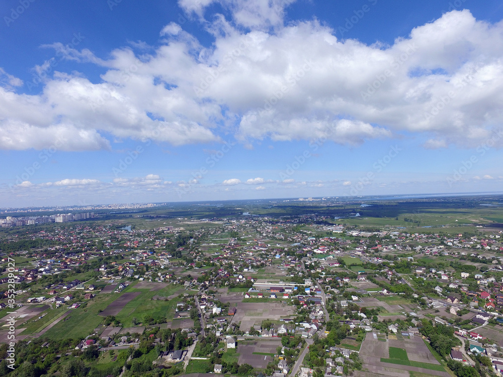 Aerial view of the saburb landscape (drone image). Near Kiev