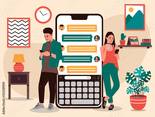 Couple Using Chatting Apps Vector illustration 2