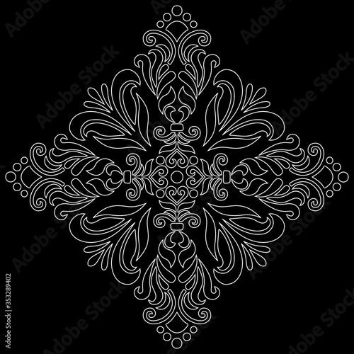 White outline mandala on a black doodles sketch