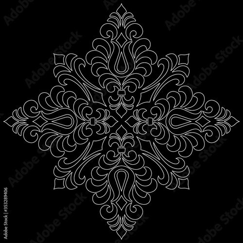 White outline mandala on a black doodles sketch