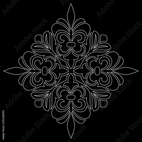 White outline mandala on a black doodles sketch