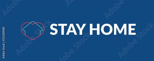 Illustration vector graphic of the house and heart symbol inside the text Stay Home save life isolated on blue background. Stay home and Stay safe to prevent spread of COVID-19 outbreak concepts.