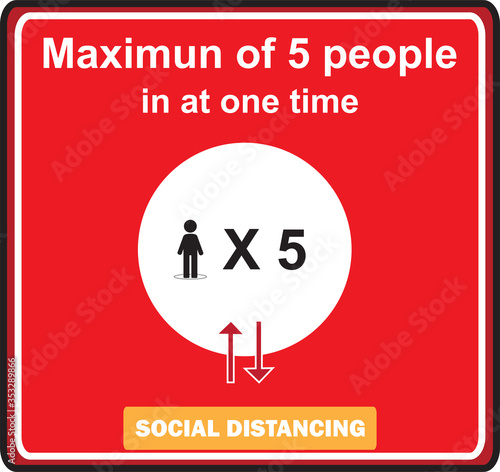 Maximum 5 people allowed in the shop or store at one time signage, sign for shops to protect from Coronavirus or Covid-19 vector graphic.