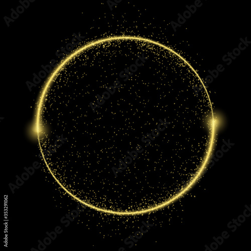 Gold circle frame with glitter light effect. Template for your design
