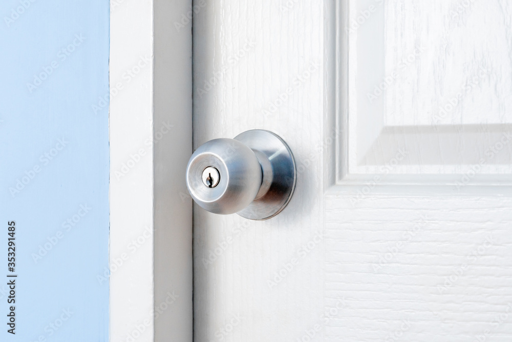 stainless door knob or handle on wooden white door stainless door knob or handle on wooden white door