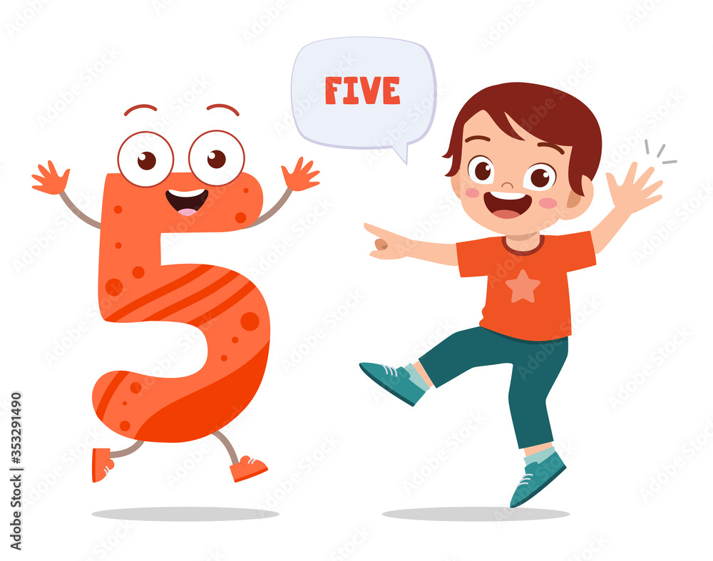 happy cute little kid study number character happy cute little kid study number character