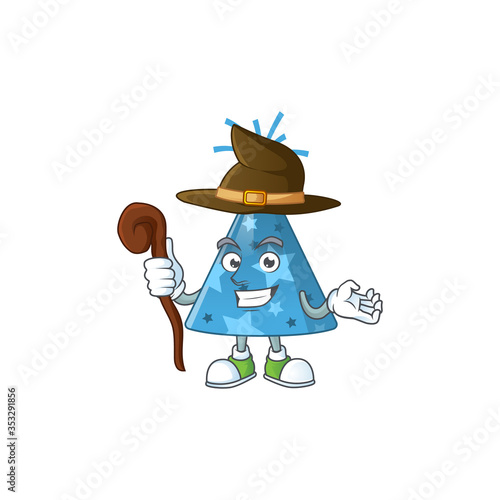 sneaky and tricky Witch blue party hat cartoon drawing concept