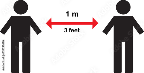 Keep distance sign. Coronovirus epidemic protective equipment. Preventive measures. Steps to protect yourself. Keep the 1 meter distance. Vector illustration.