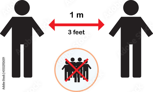 Keep distance sign. Coronovirus epidemic protective equipment. Preventive measures. Steps to protect yourself. Keep the 1 meter distance. Vector illustration.