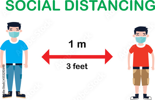 Social distancing. Space between people to avoid spreading COVID-19 Virus. Keep the 1 meter distance. Vector illustration