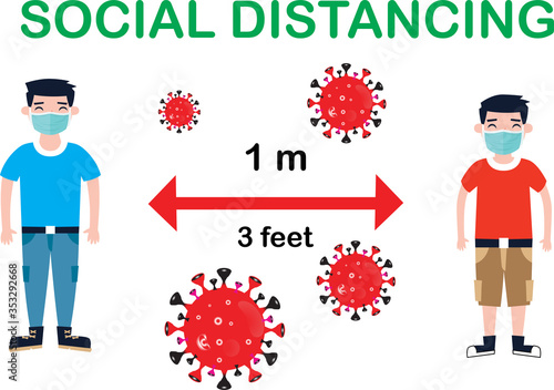 Social distancing. Space between people to avoid spreading COVID-19 Virus. Keep the 1 meter distance. Vector illustration