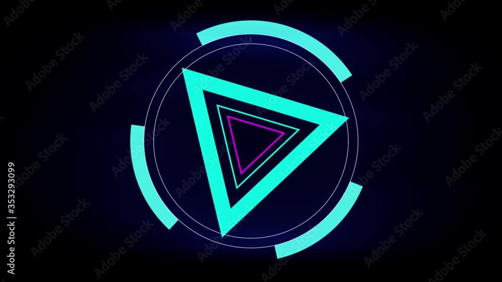 Spinning triangles within a circle on a black background.