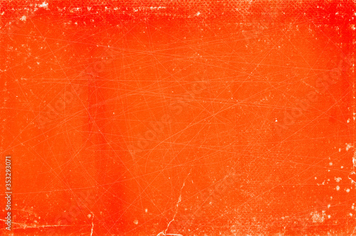 Vintage bright orange old abstract background with scratches and defects