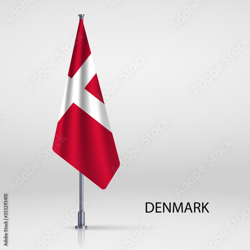 Denmark hanging flag on flagpole