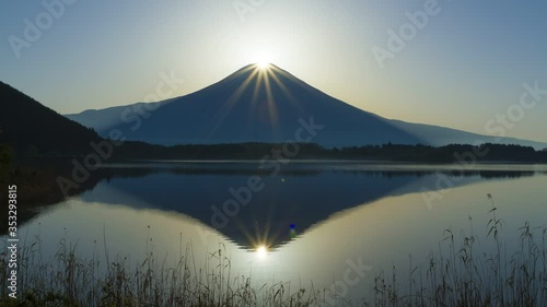 ダイヤモンド富士、静岡県富士宮市田貫湖にて