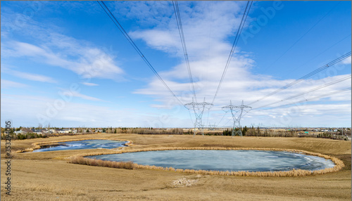 Power Lines Over Two Ponds