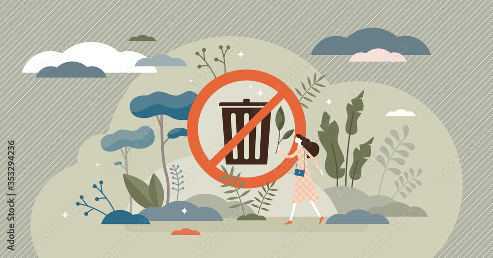 No rubbish vector illustration. Trash bin sign flat tiny persons ...