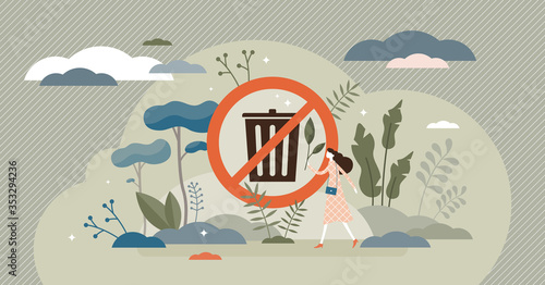 No rubbish vector illustration. Trash bin sign flat tiny persons concept.