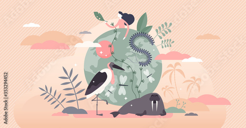 Biodiversity vector illustration. Various wildlife flat tiny person concept