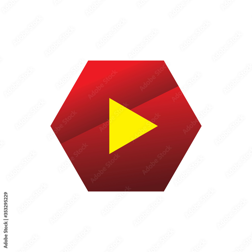 red color hexagon play media logo design red color hexagon play media logo design