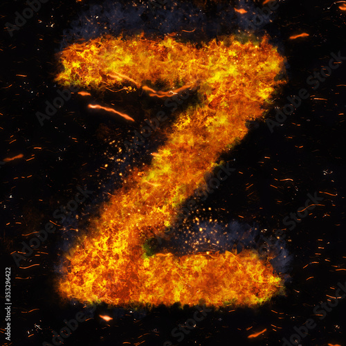 Letter Z flame explosion shape with embers and sparks photo