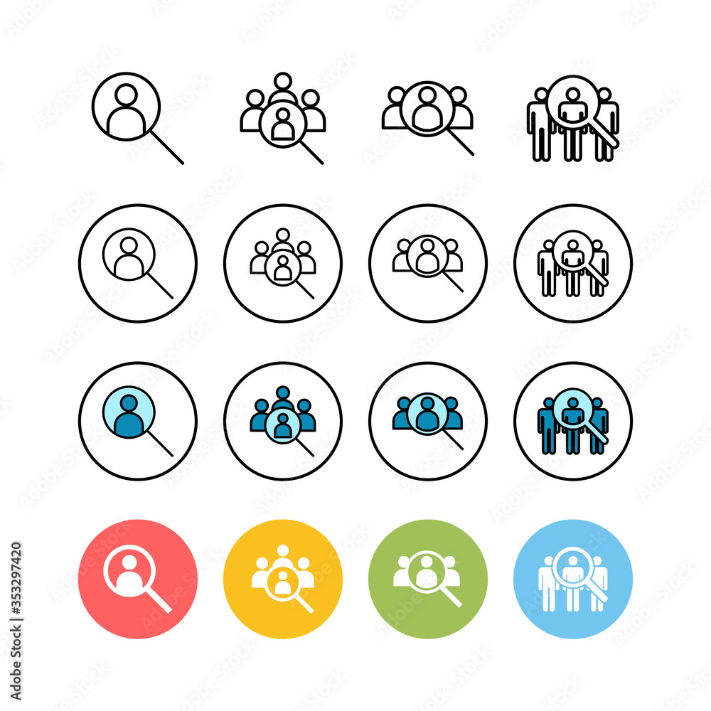 set of Hiring icons . Human resources concept. Recruitment. Search job vacancy icon. Hire. Find people icon