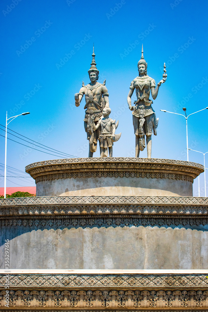 A beautiful view of Royal statues at Phnom Penh, Cambodia.