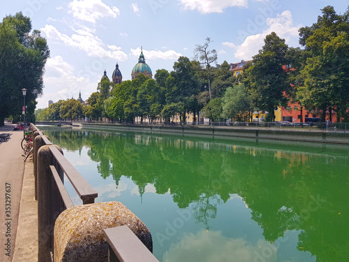 View of the Isar river in Munich center city photo